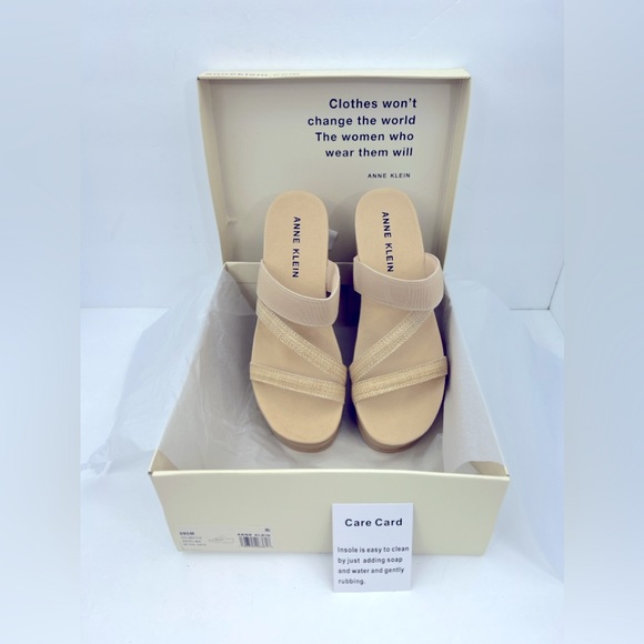 ANNE KLEIN, AKVELMA NATURAL RAFFI SLIP ONS PLATFORM ELASTIC TOP,CUSHION SOLE 9.5 - Picture 15 of 16